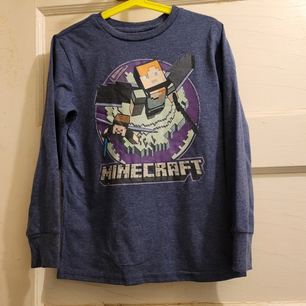 Minecraft Blue Long Sleeves Shirt Boys Size S 5/6